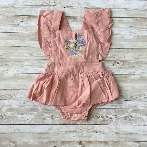 Pink Embroidered Ruffle Romper - Picture 3 of 5